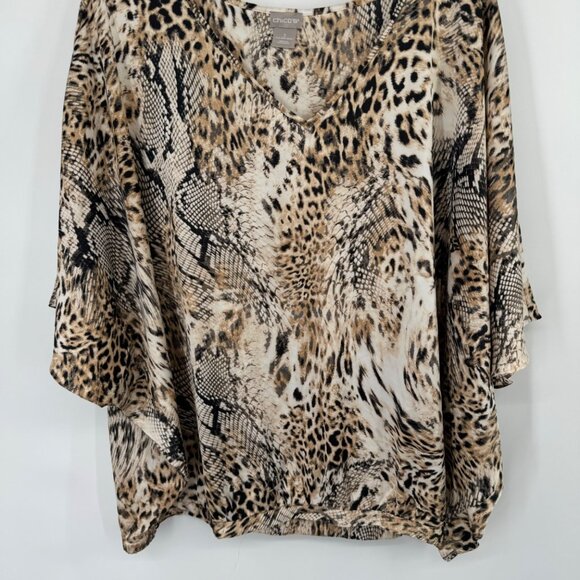 Chico's 3 Women's Animal Print V-Neck satin Poncho Top blouse Size XL - Picture 9 of 15